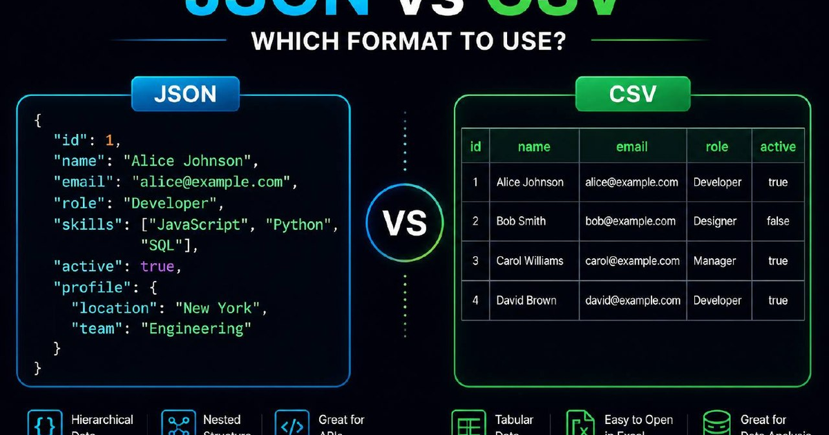 JSON vs CSV: Which Format to Use and When (with Free Converter)